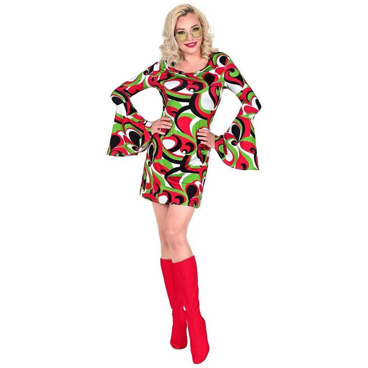 Disco 70S Jurk Rood Groen Dames, Kleding | Dames, Carnavalskleding en Feestkleding, Nieuw, Verzenden
