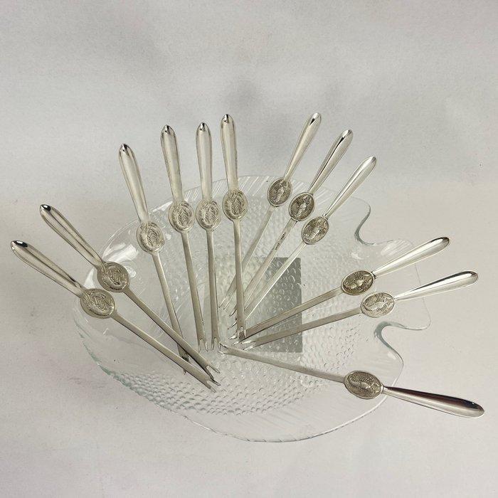 Bestekset (12) - Kreeft- of zeevruchtenkeuzes - Verzilverd, Antiek en Kunst, Antiek | Meubels | Tafels