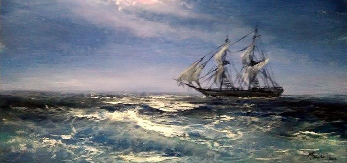 Mauro Pani (1957) - Moon light- omaggio ad Aivazovsky, Antiek en Kunst, Kunst | Schilderijen | Klassiek