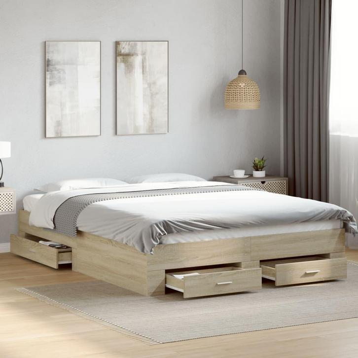 vidaXL Bedframe met lades bewerkt hout sonoma eikenkleurig, Huis en Inrichting, Slaapkamer | Bedden, Nieuw, Verzenden