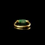Oud-Romeins Ring met Romeinse groene glaskraal (Zonder