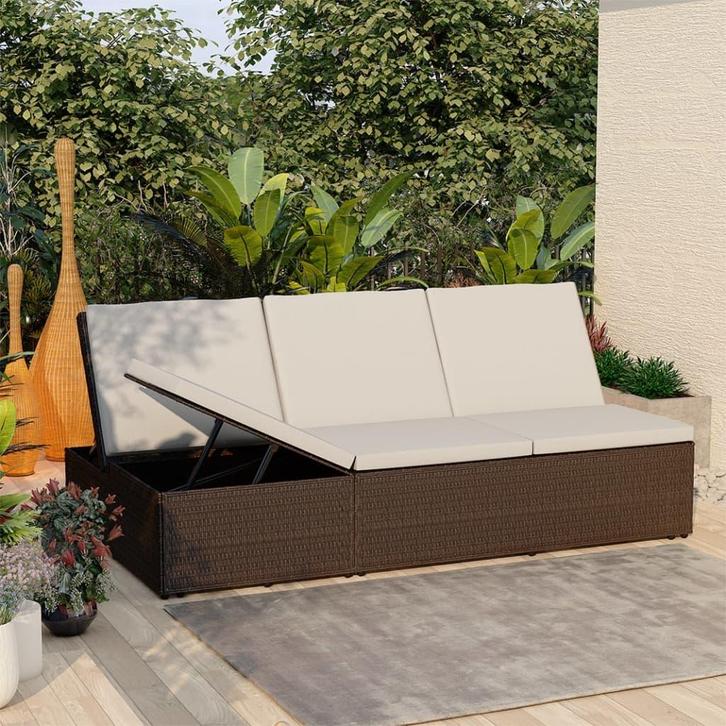 vidaXL Ligbed met kussen converteerbaar poly rattan bruin, Tuin en Terras, Ligbedden, Nieuw, Verzenden