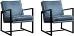 Set van 2 Blauwe leren industriële design fauteuils - Kenia, Nieuw, Leer, Ophalen of Verzenden, 75 tot 100 cm