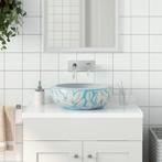 vidaXL Opzetwasbak rond 41x14 cm keramiek wit en blauw, Doe-het-zelf en Bouw, Verzenden, Nieuw