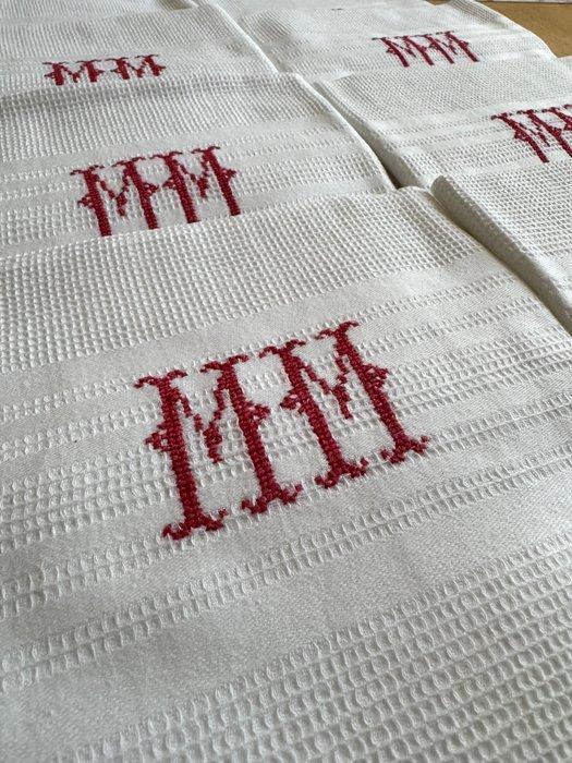 Franse huishoudlinnen. 8 oude gastendoekjes. Toilettoekjes., Antiek en Kunst, Antiek | Tapijten, Tafelkleden en Textiel