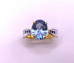 Zonder Minimumprijs - Ring - 9 kt. Geel goud, Zilver Topaas, Handtassen en Accessoires, Ringen, Nieuw