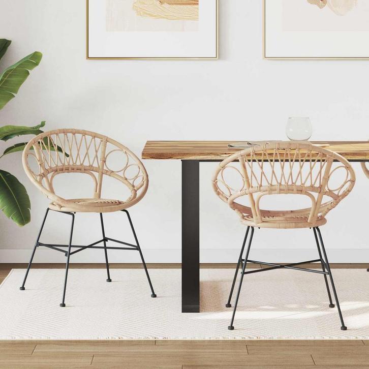 vidaXL Eetkamerstoel 2 pcs Naturel 49 x 51 x 81 cm Riet en, Huis en Inrichting, Stoelen, Nieuw, Verzenden