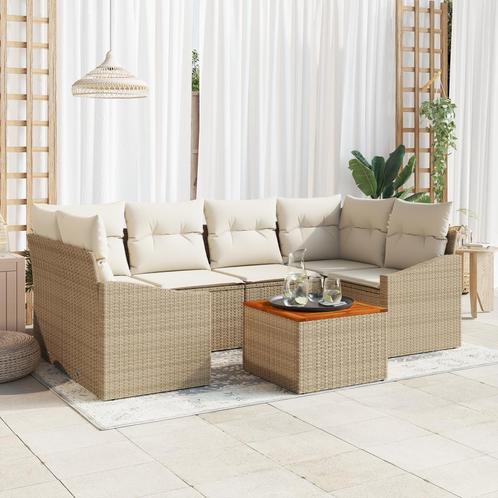 vidaXL 7-delige tuinset met kussens - Beige Poly rattan en, Tuin en Terras, Tuinsets en Loungesets, Nieuw, Verzenden