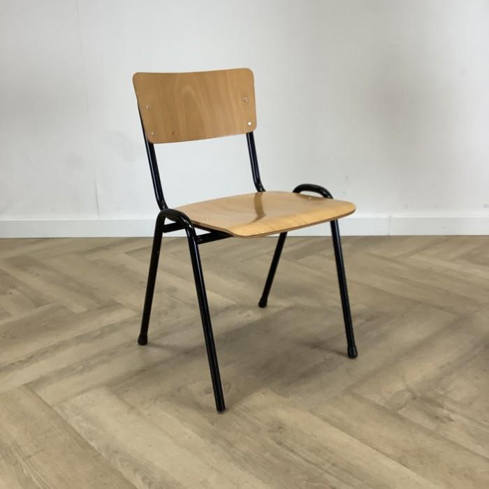 kantinestoel / stapelstoel zithoogte 46 cm, beuken - zwart, Huis en Inrichting, Stoelen, Zwart, Gebruikt, Eén, Hout