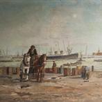 Franz Beck (1893-1983) - Horses on the quay at the port of, Antiek en Kunst