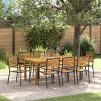 vidaXL Tuin Eettafel Set 9 pcs Zwart 180 x 90 x 75 cm Hout &, Tuin en Terras, Verzenden, Nieuw