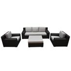 Manjavico stoel bank loungeset 4-delig zwart wicker
