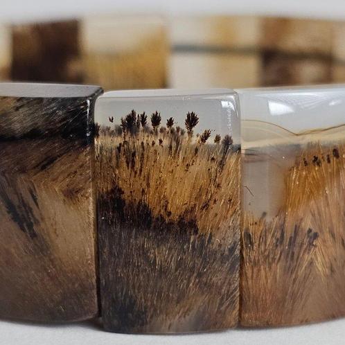 Armband met 15 cacoxeenietstenen in natuurlijk agaat met, Verzamelen, Mineralen en Fossielen