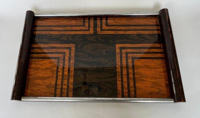 Dienblad - Hout, Glas, Metaal - Vintage dienblad, Antiek en Kunst, Kunst | Designobjecten