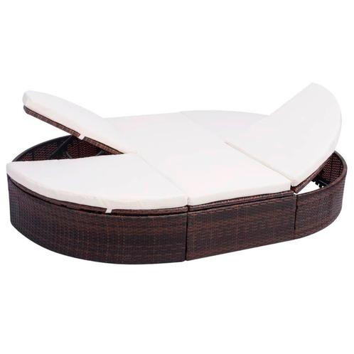 vidaXL Loungebed met kussen poly rattan bruin, Jardin & Terrasse, Chaises longues, Envoi