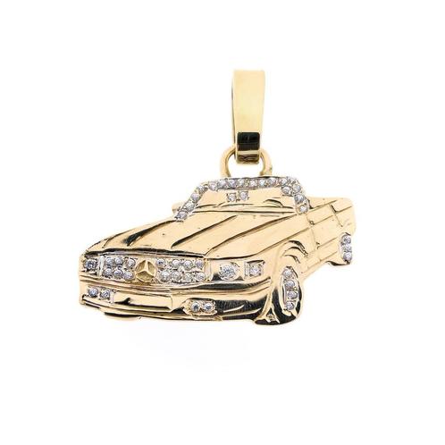 Gouden hanger van een Mercedes met zirconia, Handtassen en Accessoires, Bedels, Gebruikt, Overige merken, Goud, Ophalen of Verzenden