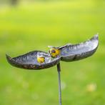 sculptuur, Dubbele drinkschaal met twee gele vogels - 140 mm
