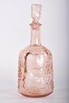 Vintage roze karaf met stop / dop | Brocante glazen wijn fl