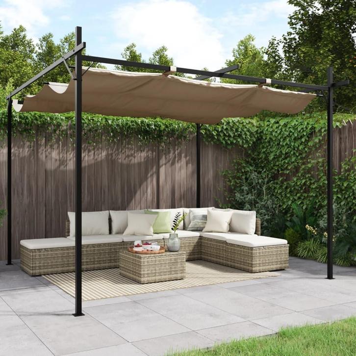 vidaXL Pergola met uitschuifbaar dak 295x292x230 taupe, Tuin en Terras, Partytenten, Nieuw, Verzenden
