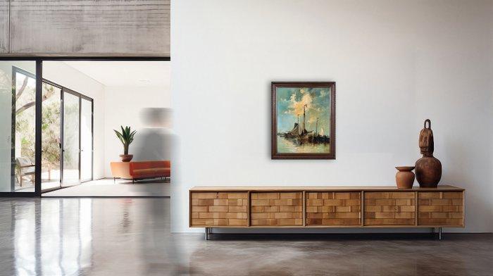 Hollandse School (XIX-XX) - Rustiek Havengezicht (XL), Antiek en Kunst, Kunst | Schilderijen | Klassiek