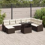 vidaXL 9-delige tuinset met kussens bruin poly rattan, Verzenden, Nieuw
