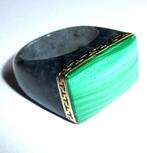 Zonder Minimumprijs - Ring - 14 karaat Geel goud Onyx -, Handtassen en Accessoires, Ringen, Nieuw