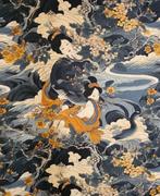 Zeldzame Oosterse Art Nouveau stof met Geisha - 600x140cm -