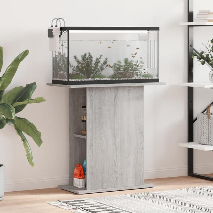vidaXL Aquariumstandaard 75x36x72,5 cm bewerkt hout grijs, Dieren en Toebehoren, Vissen | Aquaria en Toebehoren, Nieuw, Verzenden