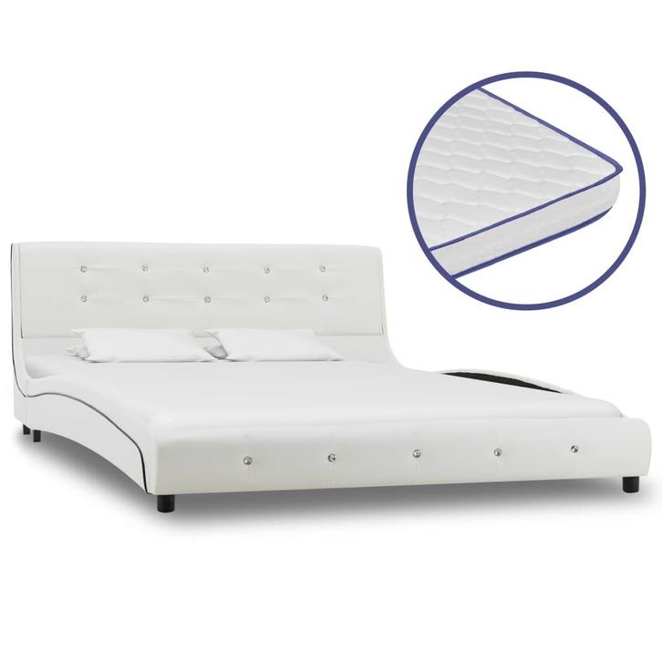vidaXL Bed met traagschuim matras kunstleer wit 140x200 cm, Huis en Inrichting, Slaapkamer | Bedden, Nieuw, Verzenden