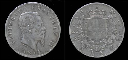 Italy Vittorio Emanuele Ii 5 lire 1874m zilver, Postzegels en Munten, Munten en Bankbiljetten | Toebehoren, Verzenden