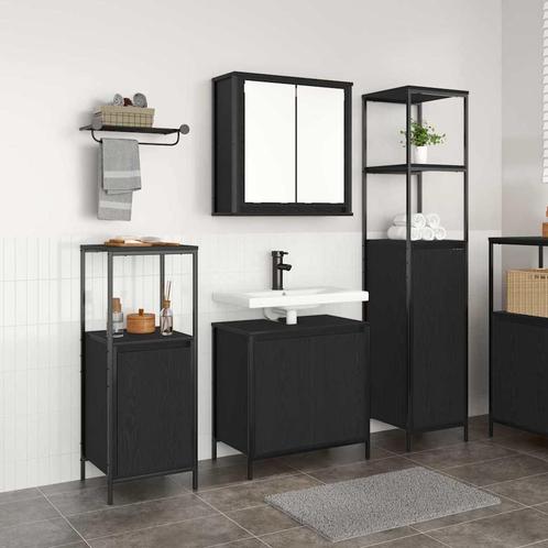 vidaXL 3-delige Badkamermeubelset in Zwart Eiken, Huis en Inrichting, Tafels | Kaptafels, Nieuw, Verzenden