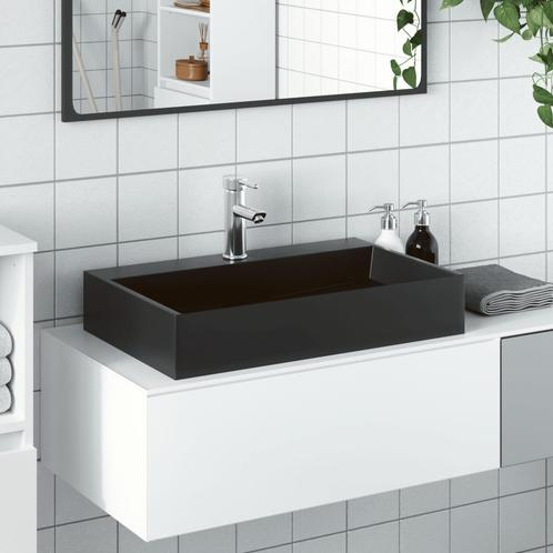 vidaXL Wastafel 60x38x11 cm gegoten mineraal/marmer matzwart, Doe-het-zelf en Bouw, Sanitair, Nieuw, Verzenden