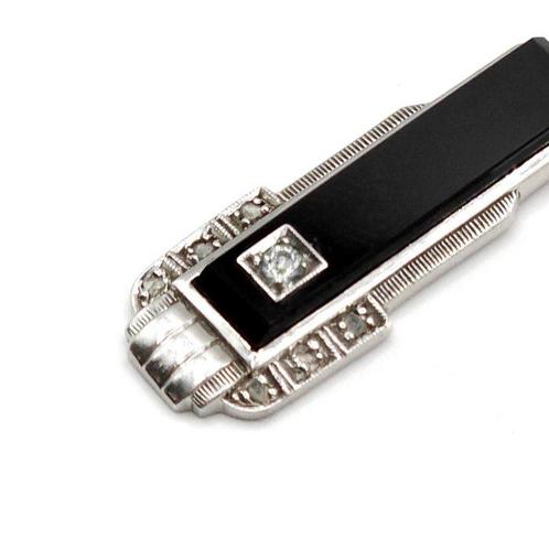 Zilver, 935 Zilver Zwart Onyx & Diamant - Ketting met hanger, Antiek en Kunst, Kunst | Designobjecten