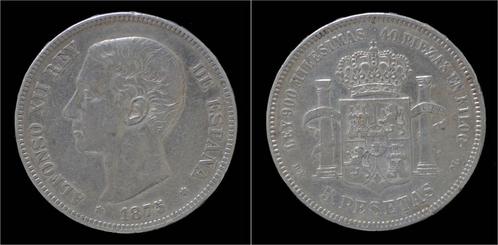 5 pesetas Spain Alfons Xii 5 peseta 1875 zilver, Postzegels en Munten, Munten en Bankbiljetten | Toebehoren, Verzenden