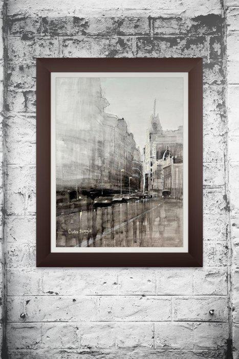 Cristina Bergoglio - Sunny Gran Vía of Madrid. Sketch- NO, Antiek en Kunst, Kunst | Schilderijen | Modern