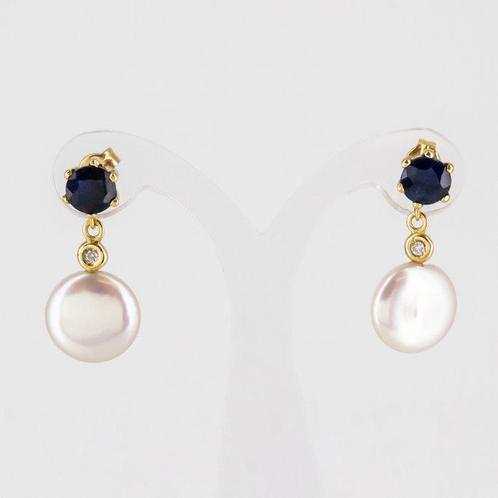 2-delige sieradenset - 18 karaat Geel goud Parel - Saffier, Handtassen en Accessoires, Antieke sieraden