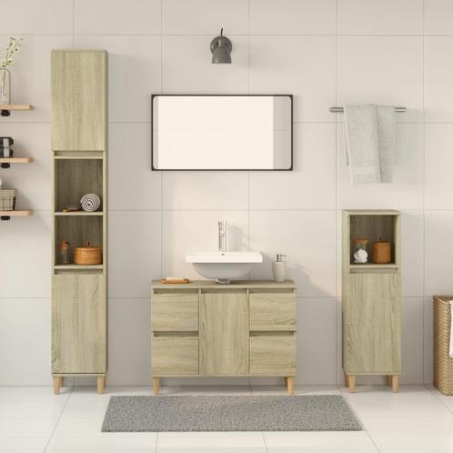 vidaXL 3-delige Badkamermeubelset bewerkt hout sonoma, Huis en Inrichting, Badkamer | Badkamermeubels, Nieuw, Verzenden