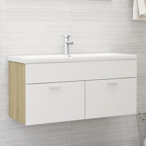 vidaXL Wastafelkast 100x38,5x46 cm bewerkt hout wit en, Maison & Meubles, Salle de bain | Meubles de Salle de bain, Envoi