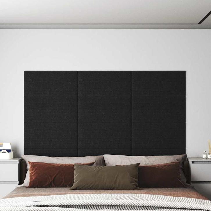 vidaXL Wandpanelen 12 st 2,16 m² 60x30 cm stof zwart, Doe-het-zelf en Bouw, Platen en Panelen, Nieuw, Verzenden