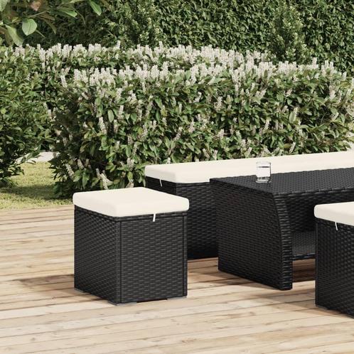 vidaXL Hocker met kussen 40x30x40 cm poly rattan zwart, Huis en Inrichting, Zetels | Voetbanken en poefs, Nieuw, Verzenden