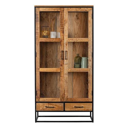 Vitrinekast Mangohout Owen 95 cm, Huis en Inrichting, Kasten | Vitrinekasten, Nieuw, Verzenden