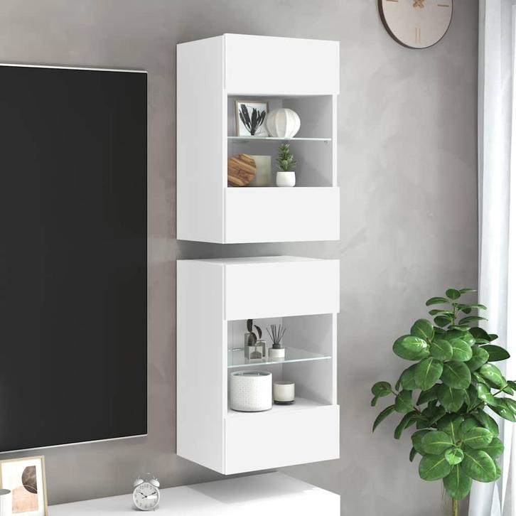 vidaXL Wandkasten met LED-verlichting voor tv 2 st, Huis en Inrichting, Kasten |Televisiemeubels, Nieuw, Verzenden