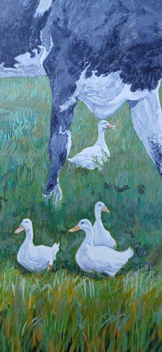 Myrte F. Banen - Koe speelt met eenden, Antiek en Kunst, Kunst | Schilderijen | Modern