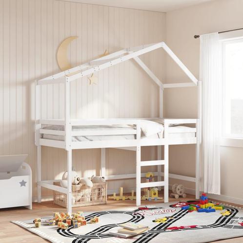 vidaXL Halfhoogslaper met ladder en bedhuis grenenhout wit, Huis en Inrichting, Slaapkamer | Bedden, Nieuw, Verzenden