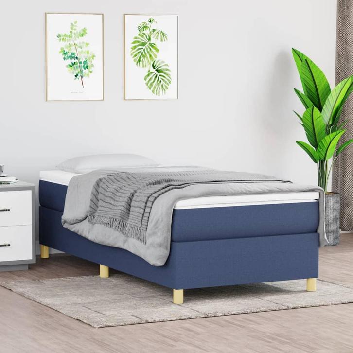 vidaXL Boxspring bed 90x200 cm stof blauw, Huis en Inrichting, Slaapkamer | Bedden, Nieuw, Verzenden