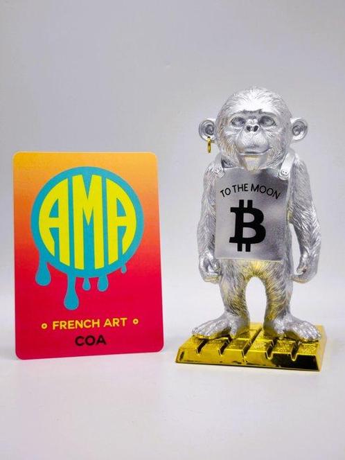 AMA (1985) - Bitcoin to the moon Chimp Deluxe - Banksy &, Antiek en Kunst, Kunst | Designobjecten