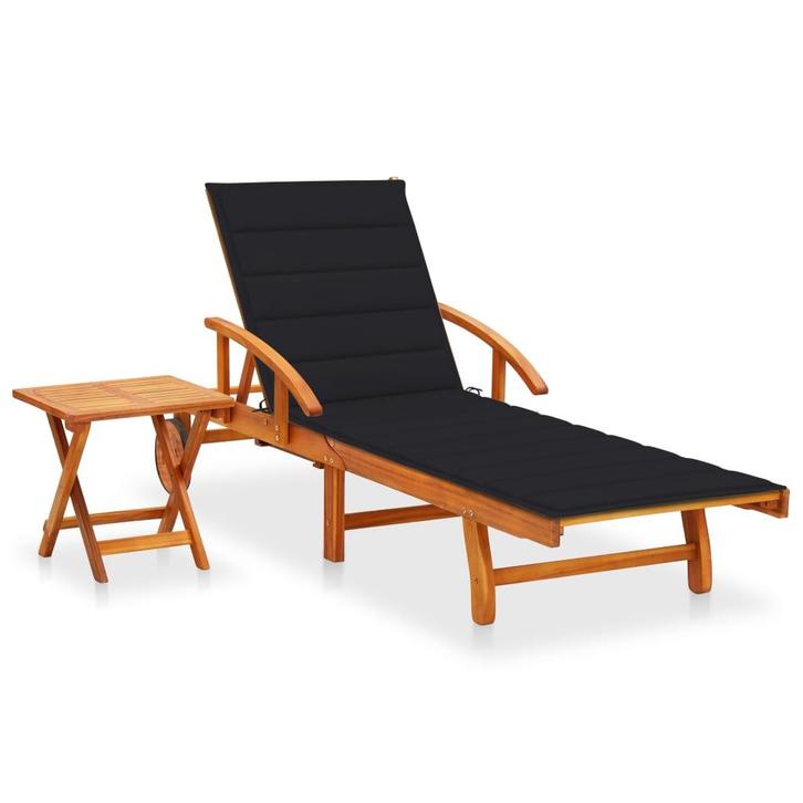 vidaXL Ligbed met tafeltje en kussen massief acaciahout, Jardin & Terrasse, Chaises longues, Envoi