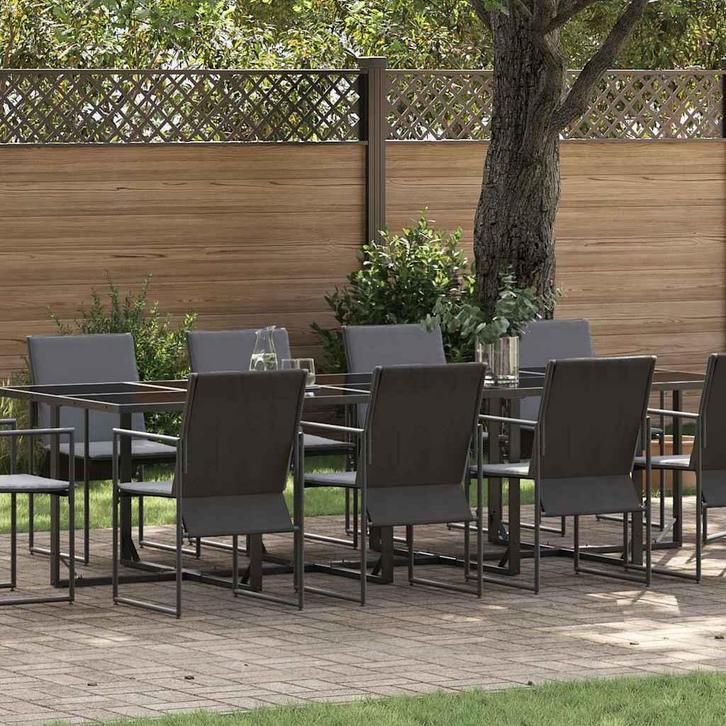 vidaXL Tuin Eettafel Set 11 pcs Zwart Staal, Tuin en Terras, Tuinsets en Loungesets, Nieuw, Verzenden