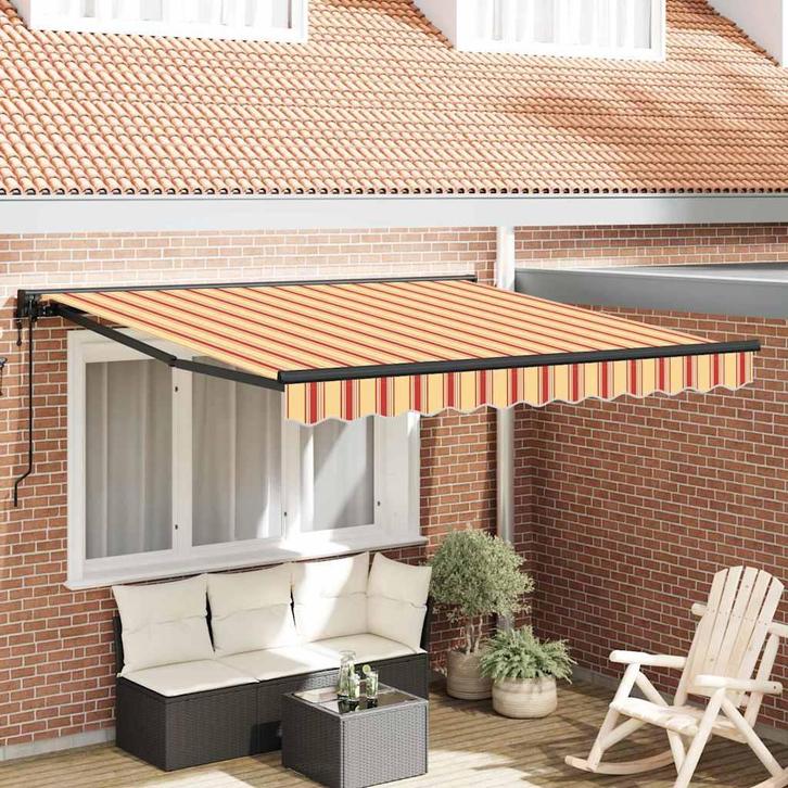 vidaXL Elektrisch Uitschuifbare Zonneluifel Geel en Oranje, Tuin en Terras, Zonneschermen, Nieuw, Verzenden