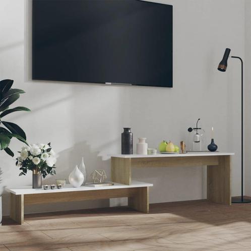 vidaXL Meuble TV Blanc et chêne sonoma 180x30x43 cm, Maison & Meubles, Armoires | Mobilier de télévision, Neuf, Envoi